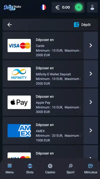 Effectuer un dépôt avec une méthode de paiement pratique